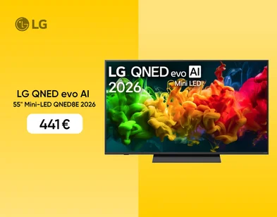 LG QNED evo AI QNED8E 2026 televizors ar 55 collu Mini-LED ekrānu — 441 €.