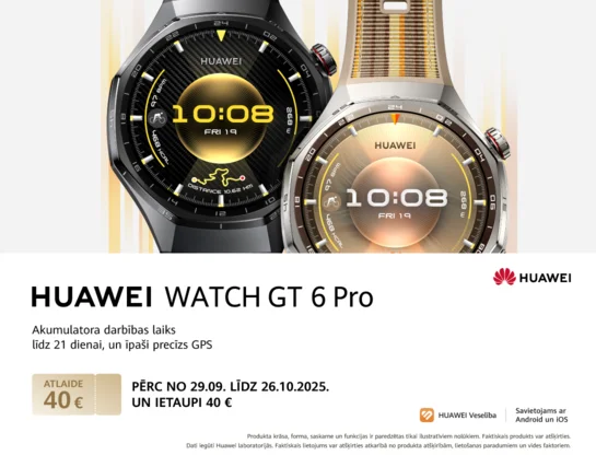 Divi viedpulksteņi - melns un sudrabots Huawei Watch GT 6 Pro. Akumulatora darbības laiks līdz 21 dienai, un īpašo precīzs GPS.