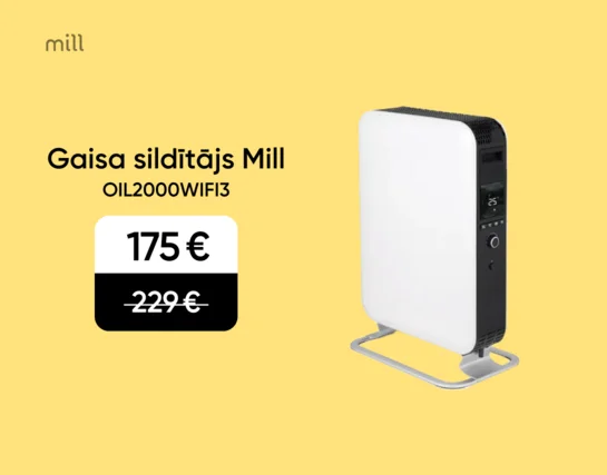 Gaisa sildītājs Mill OIL2000WIFI3, balts ar melnu elektronisku vadības paneli, cena 175 eur, svītrotā cena 229 eur.