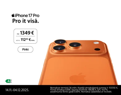 Akumulators tur līdz 18 stundām. Divi pelēki Apple MacBook Air portatīvie datori, viens atvērts un uz ekrāna dažādas bildes, otrs no mugurpuses un ir redzams tikai datora vāks ar Apple logo. Cena no 999 eur vai 31,64 eur/ mēn. Pirkt.